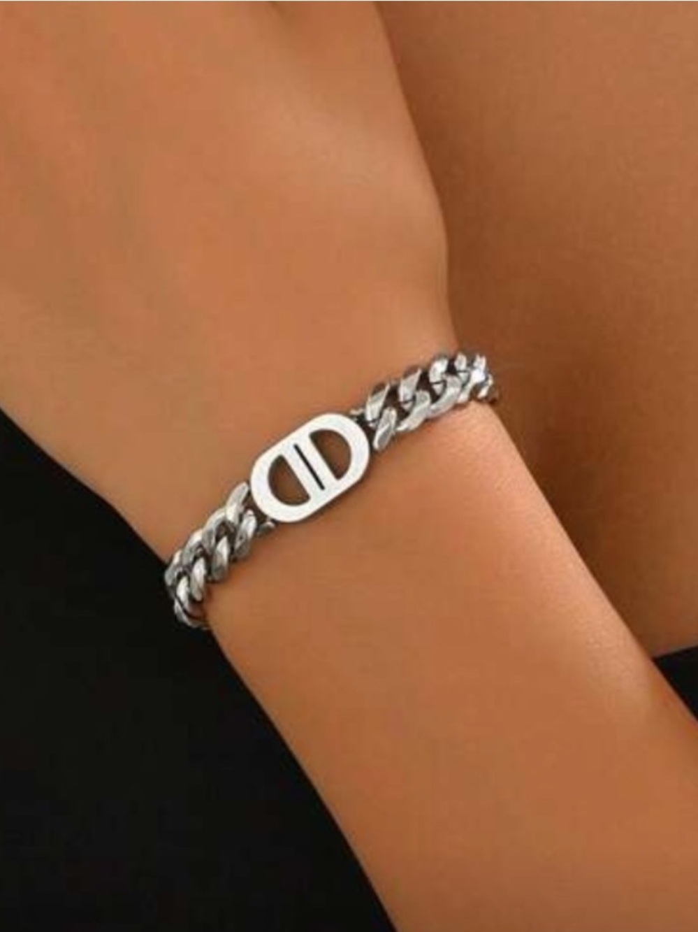 REVOLVE Silver-Tone Link Bracelet with Signature Center Emblem